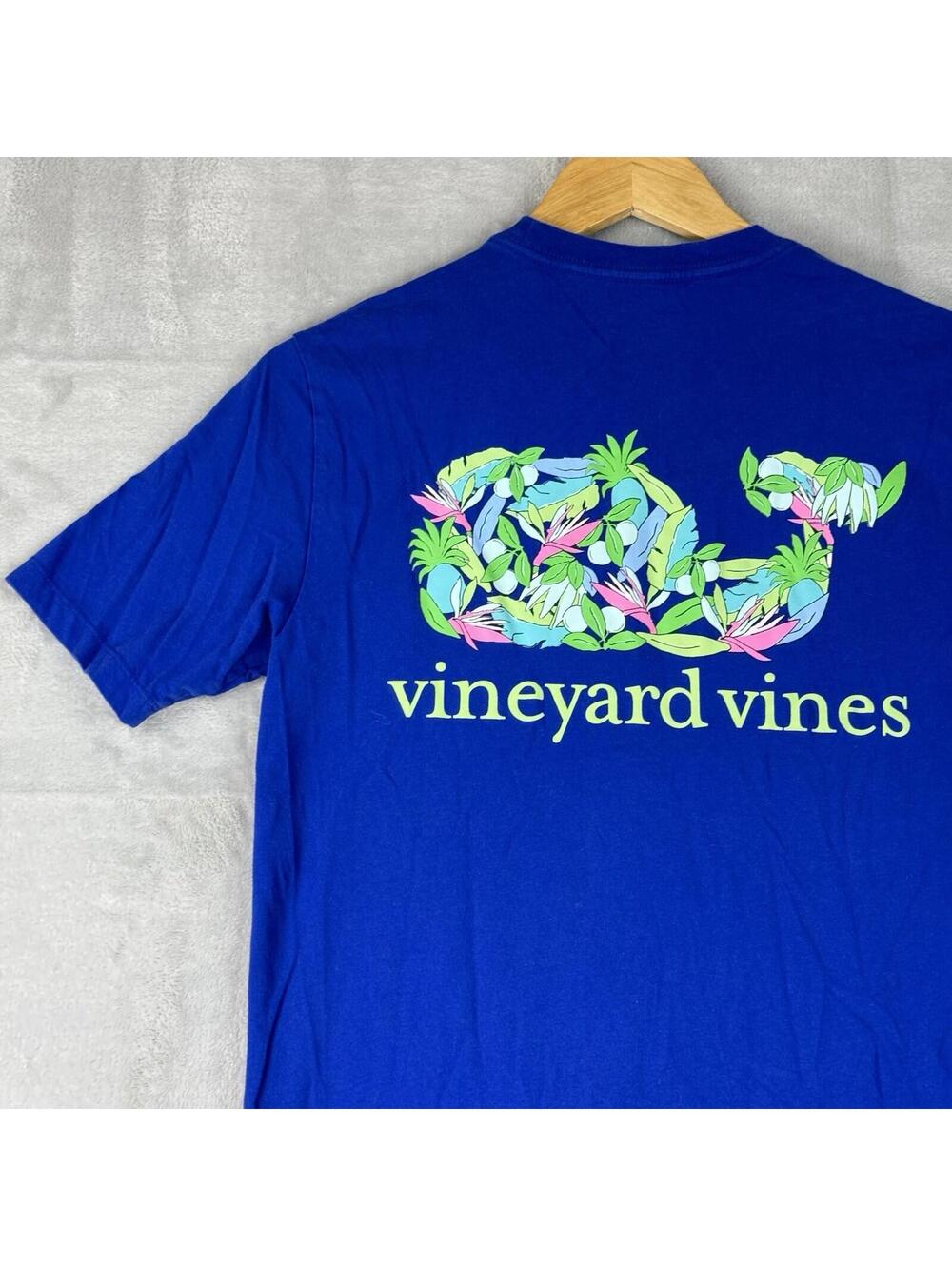 Vineyard Vines Whale Logo T-Shirt Blue Tropical Graphic Preppy Tee Size XS Prepy